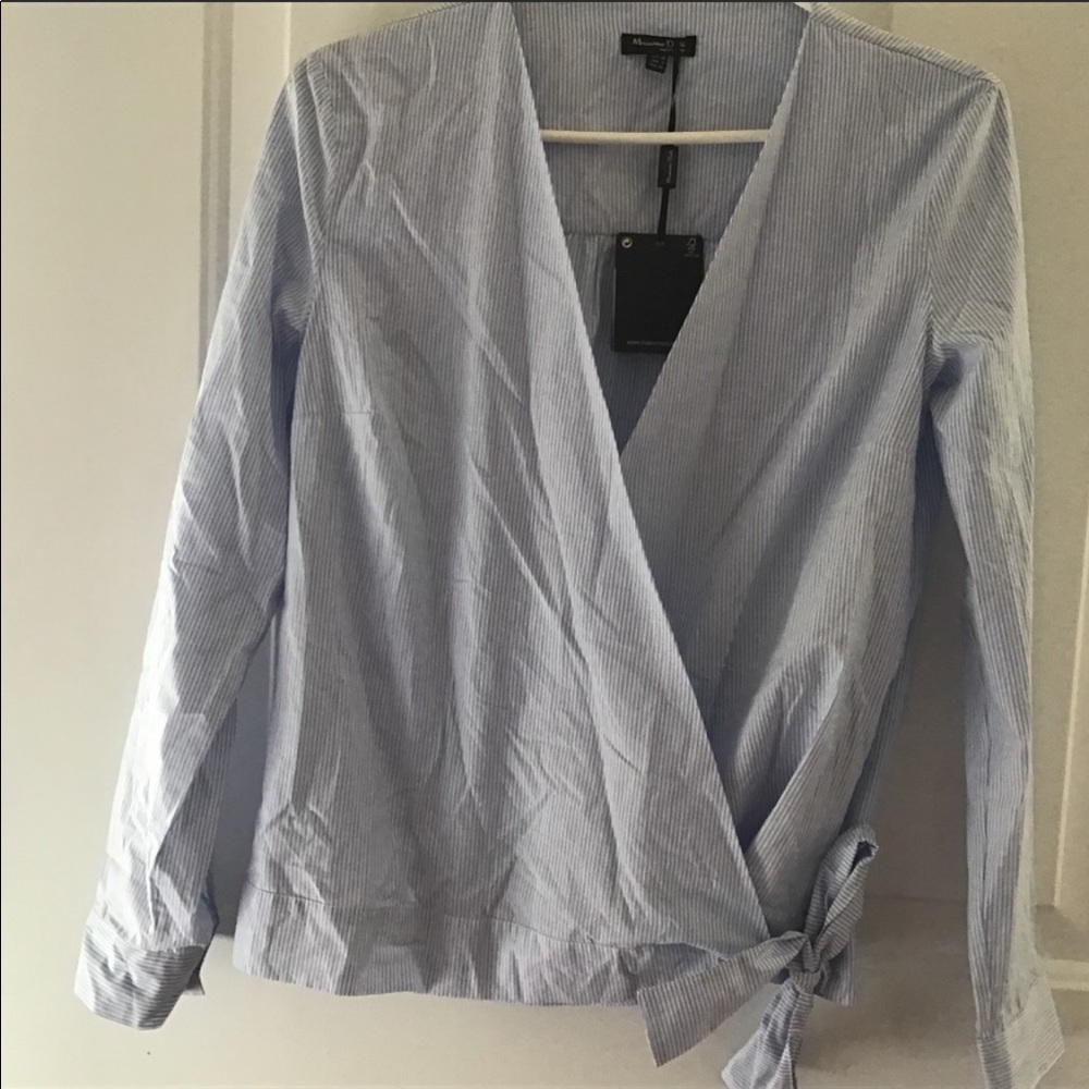 MASSIMO DUTTI STRIPE CROSSOVER BOW SHIRT. 6